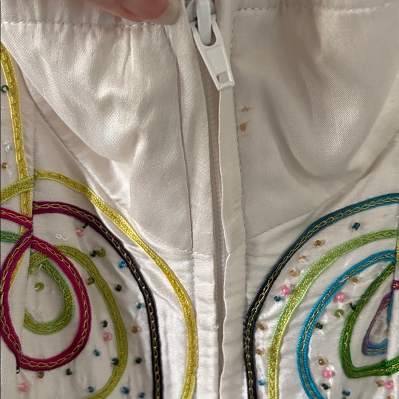 *ANAGE Silk Colorful Swirl Women's Zip Up Jacket Blazer Ribbon Embroidered Retro - Picture 4 of 14